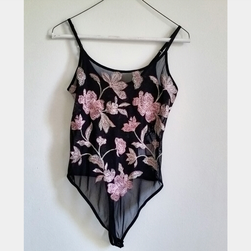 Embroidered Mesh Floral Bodysuit